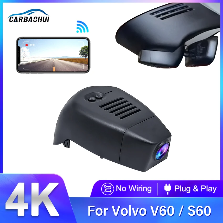 

Plug and Play 4K 2160P Wi-Fi DashCam с двумя камерами Автомобильный видеорегистратор для Volvo s60 T5 T6 T8 для Volvo v60 T5 T6 2019-2022 Регистратор вождения