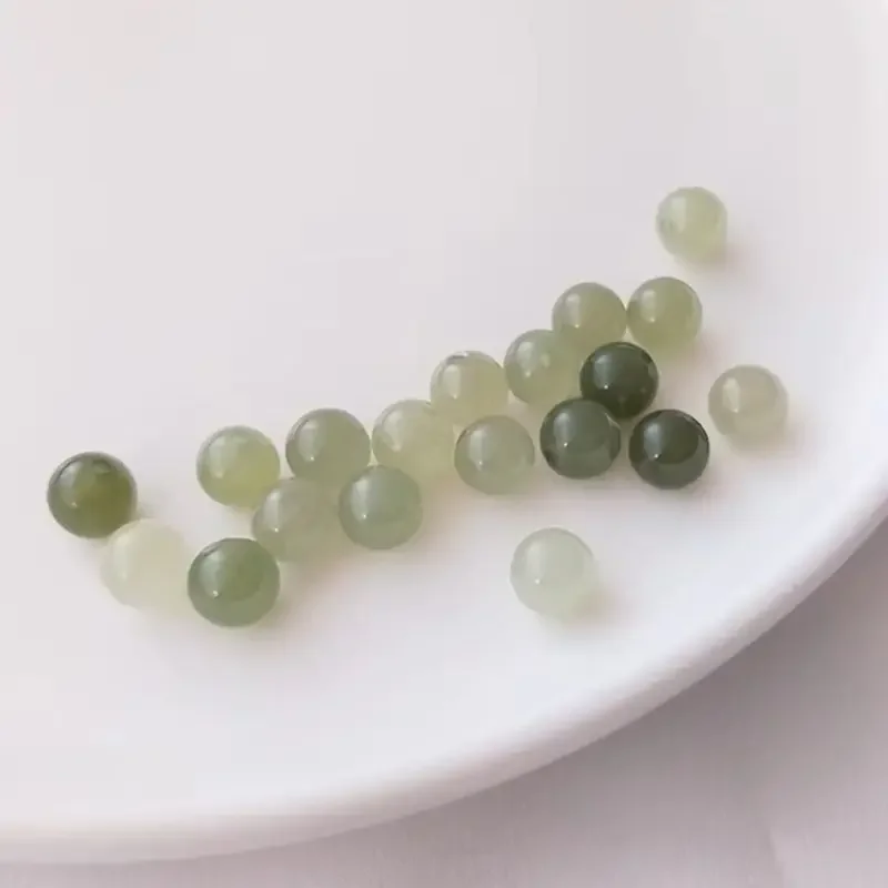 Natural Hetian Jade Half Hole Round Bead Clear Aquamarine Single Hand Scattered Bead for DIY Earrings Rings Bracelets