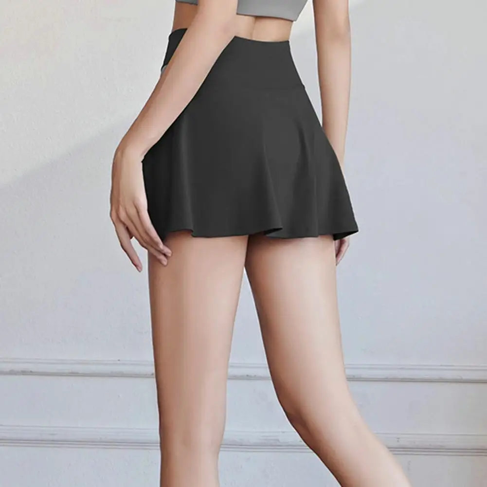 Picture 7: Inner Pocket Elastic Waistband Tennis Skirt Solid Color Quick Drying Women High Waist Mini Skater Skirt Sportwear 골프 스커트