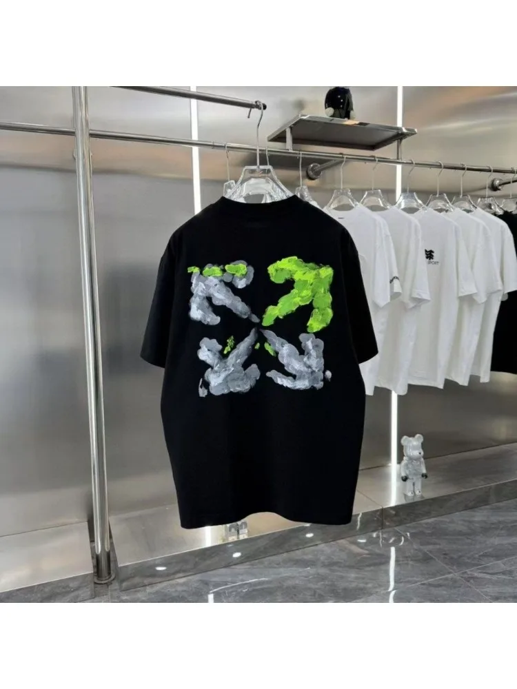 AliExpress NONE Korean Trendy Brand Summer New Pure Cotton Short-sleeved Hand-painted Arrow Print Men's and Women's Loose and Versatile T-shirt