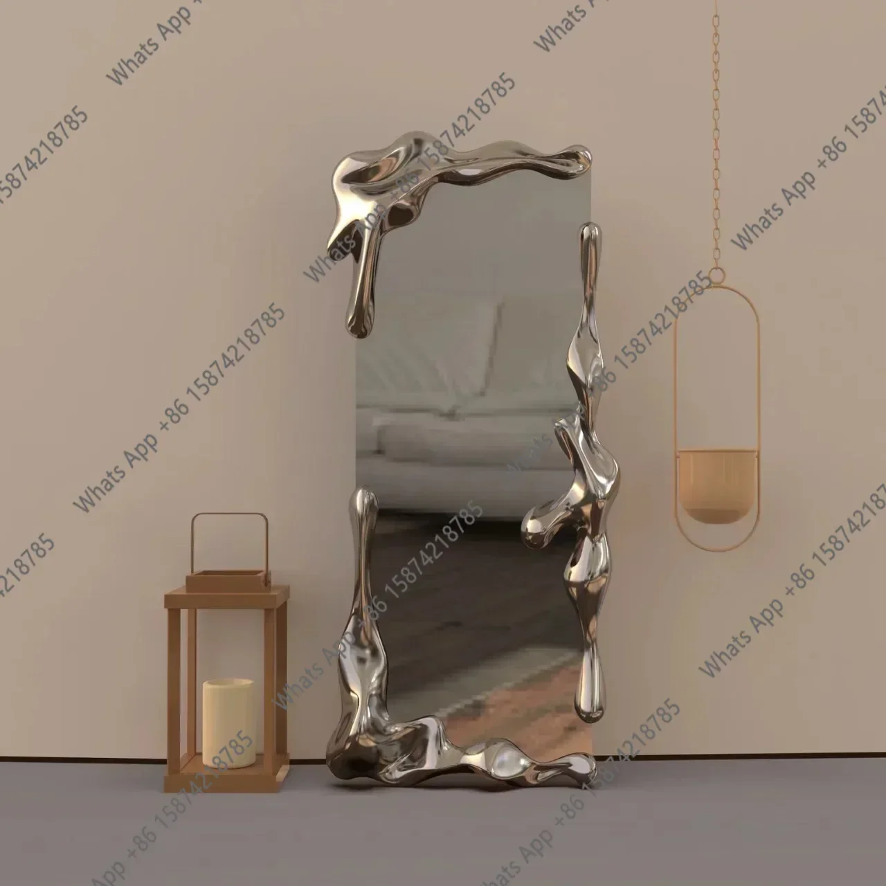 

40X B -High-end Light Luxury Water Ripple Home Villa Floor Mirror Dressing Mirror Visual Decorative Mirror