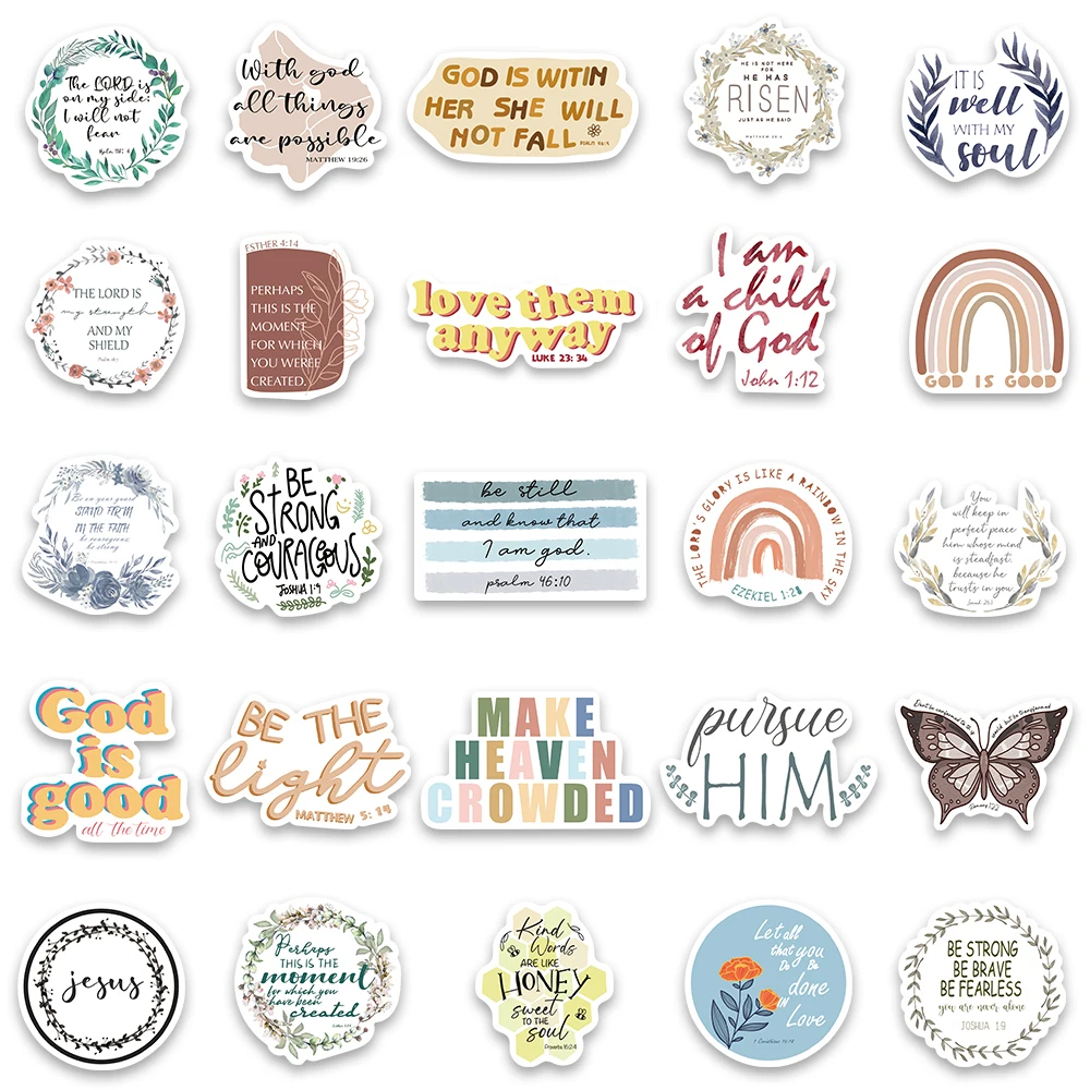 50PCS Biblical Sayings Holy Bible Jesus Christians Religion BOHO Sticker Christmas Suitcase Laptop Luggage Motorcycle Sticker