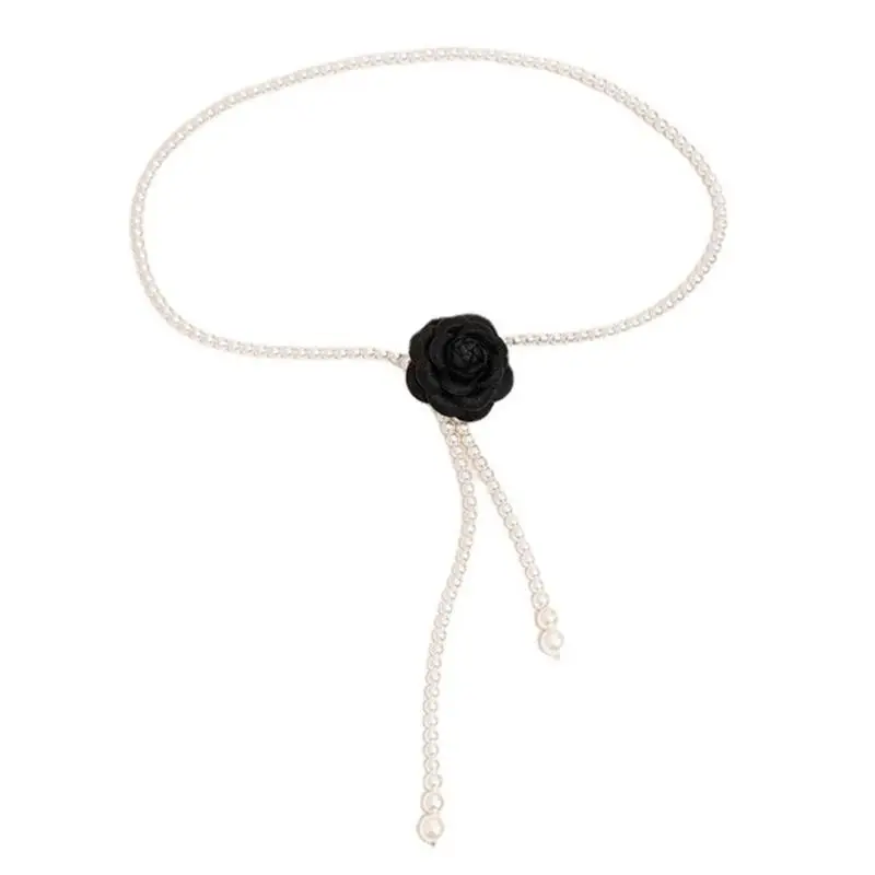 

A52E Flower Waist Chains Women Dress Belt Camellia Waist Belt For Dress Belly Chain