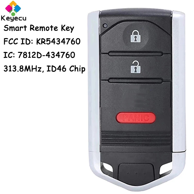 KEYECU Smart Remote Car Key With 3 Buttons 314MHz ID46 Chip for Acura RDX 2013 2014 2015 Fob FCC ID: KR5434760 72147-TX4-A510-M1