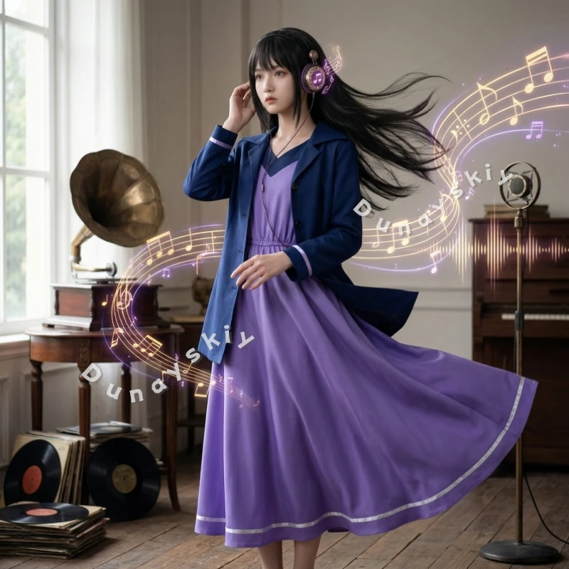 

Anime Puella Magi Madoka Magica Crossover Cosplay Akemi Homura New Outfit Kawaii Purple Dress Navy Blue Coat Lolita Halloween