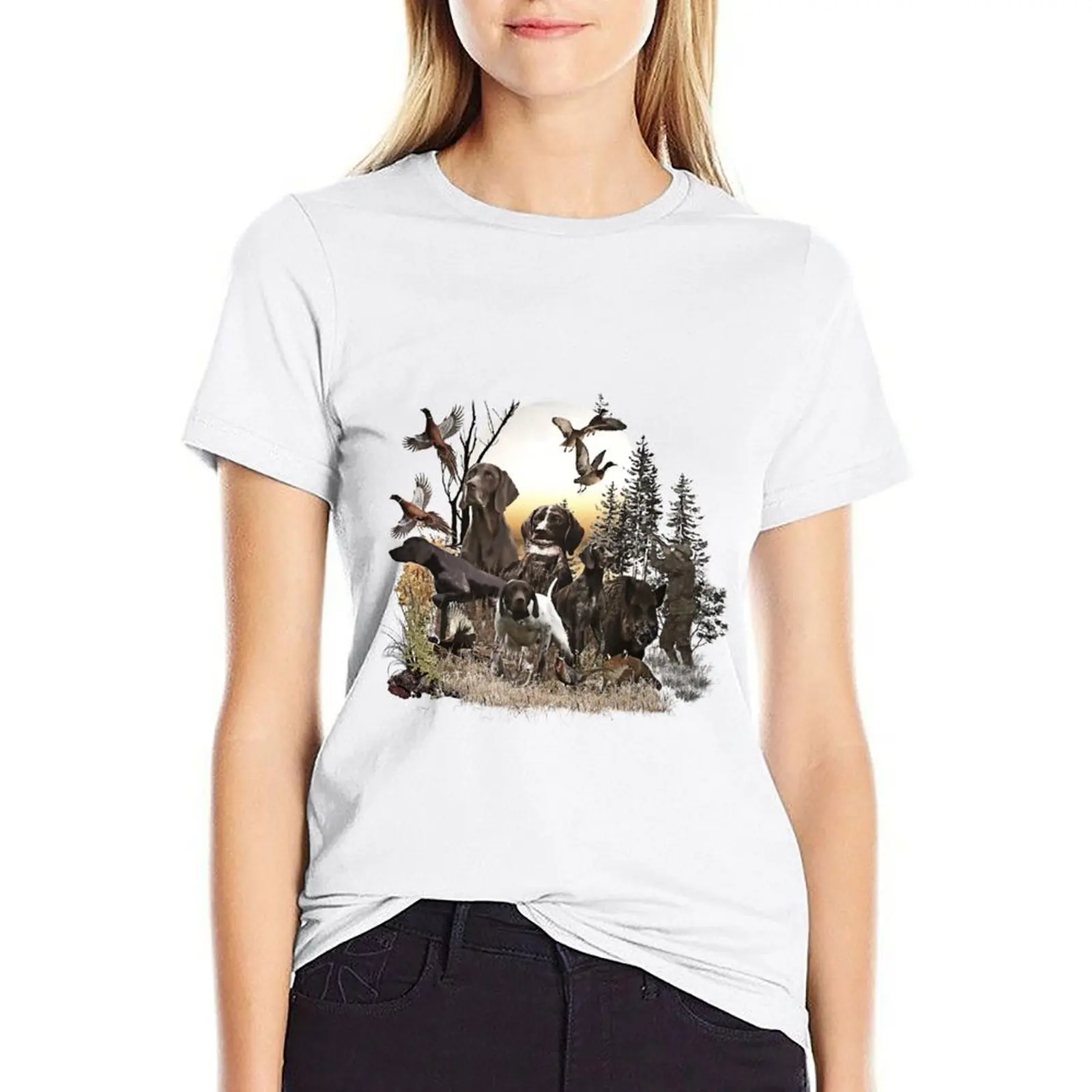 

German Shorthaired Pointers ready to hunt T-shirt tees female t-shirt dress for Women graphic