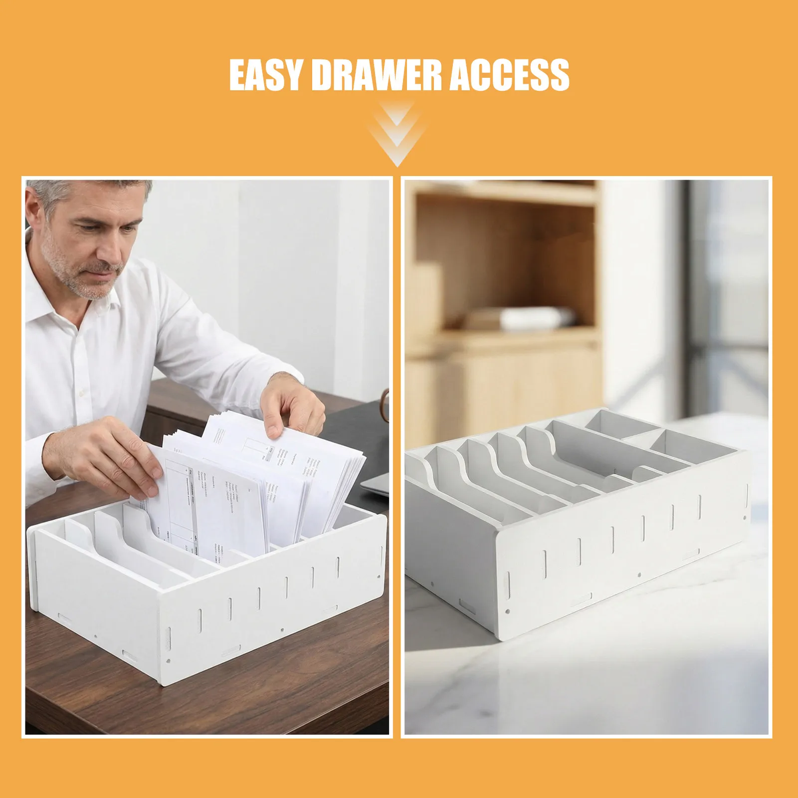 2Pcs White Plastic Cash Organizer Box Horizontal Design 8 Dividers for Bills Receipts Coins Office Desk Storage Money Container