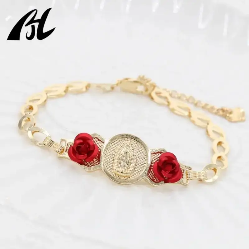 New Joyeria Religious Jewelry Lucky Ancle Bracelet Women Virgin Mary  Tricolor Laminado in or De La