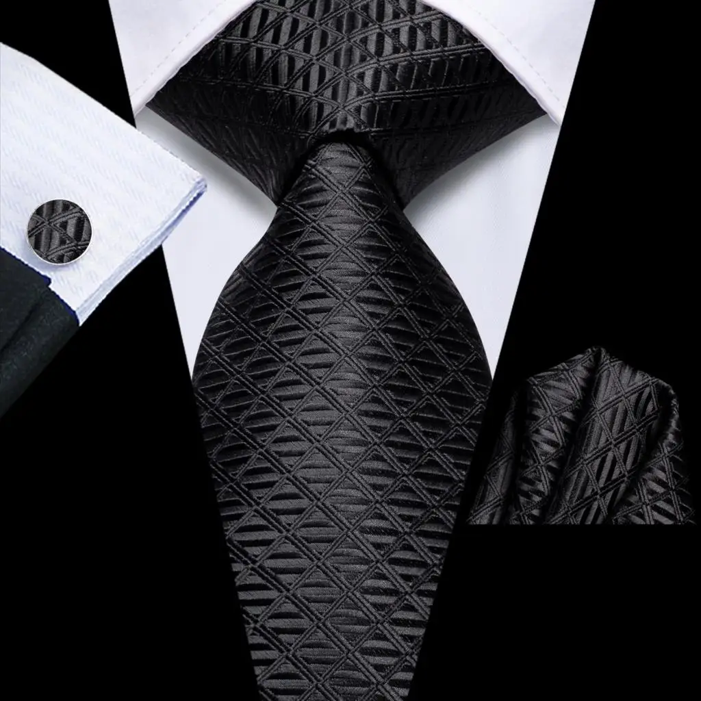 

Tie for Men Black Plaid Solid 2023 New Fashion Brand Wedding Party Necktie Set Handky Cufflinks Gift Wholesale Hi-Tie Designer