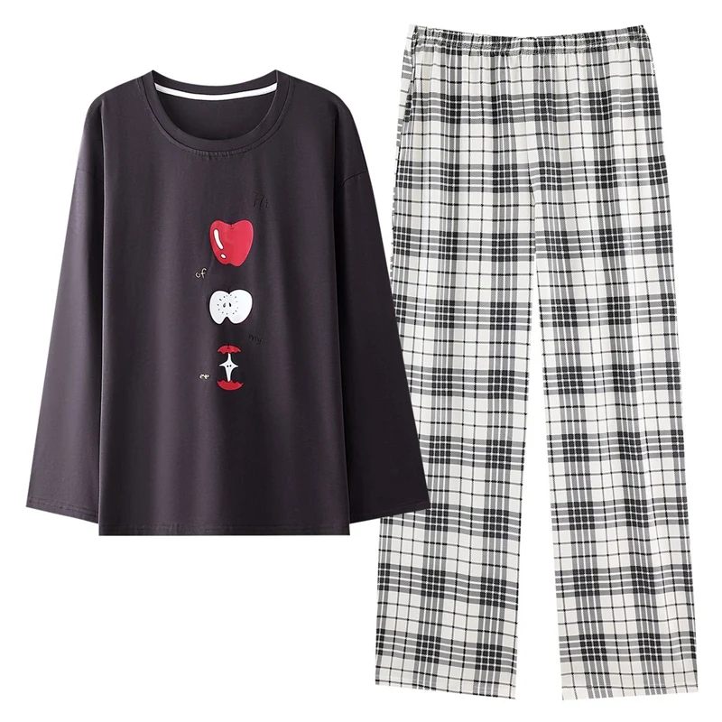 

Весенние повседневные пижамные комплекты из 100% хлопка в клетку с длинным рукавом для женщин, корейская свободная домашняя одежда для сна, пижамы для дома, 2026 год