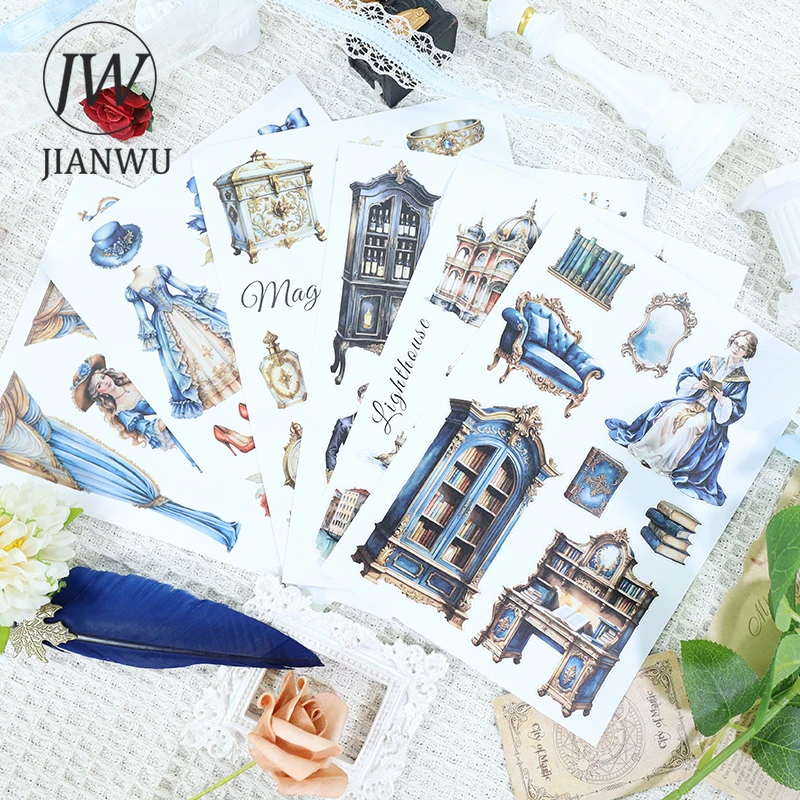 JIANWU 20 Pcs/set Vintage Castle Character Flower Landscape Material Collage Scrapbook Sticker Book Creative Journal Stationery