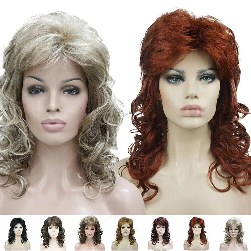 

Women Medium Long Curly Wig Blonde Wavy Hair Synthetic Natural Wigs