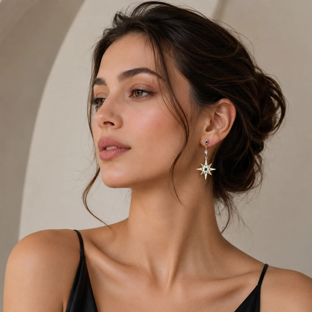 Royalty Star & Moon Tropfenohrringe, Europa, magischer Boho-Mode-Goldschmuck für Frauen, Sommergeschenk aus Sterlingsilber 925 – Detail 2