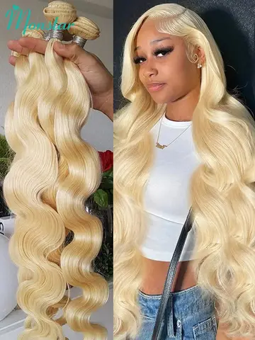 Monstar 613 Blonde Hair Extensions Brazilian Hair Weave 1 3 4 Bundles Body Wave Remy 100% Human Hair Long 28 30 32 34 36 38 Inch