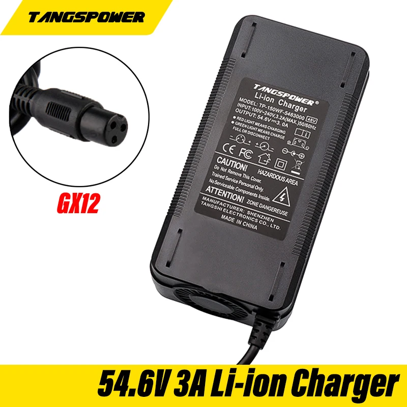 

54.6V 3A Lithium Battery Charger 13S 48V 3A Li-ion Battery Pack Charger GX12 Connector High Quality Fast Charging