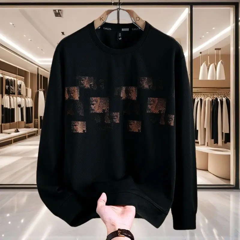 Trendy Brand Men's Autumn New Casual Fashion Top, Slim Fit Round Neck Base Cover, Long Sleeved Hoodie, Versatile Fashion Casual