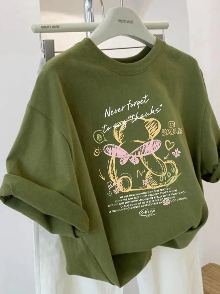 

Retro Japanese Print Pure Cotton ort Sve Loose Women's T-irt Summer Design Casual Comfortable Top Quali Brand