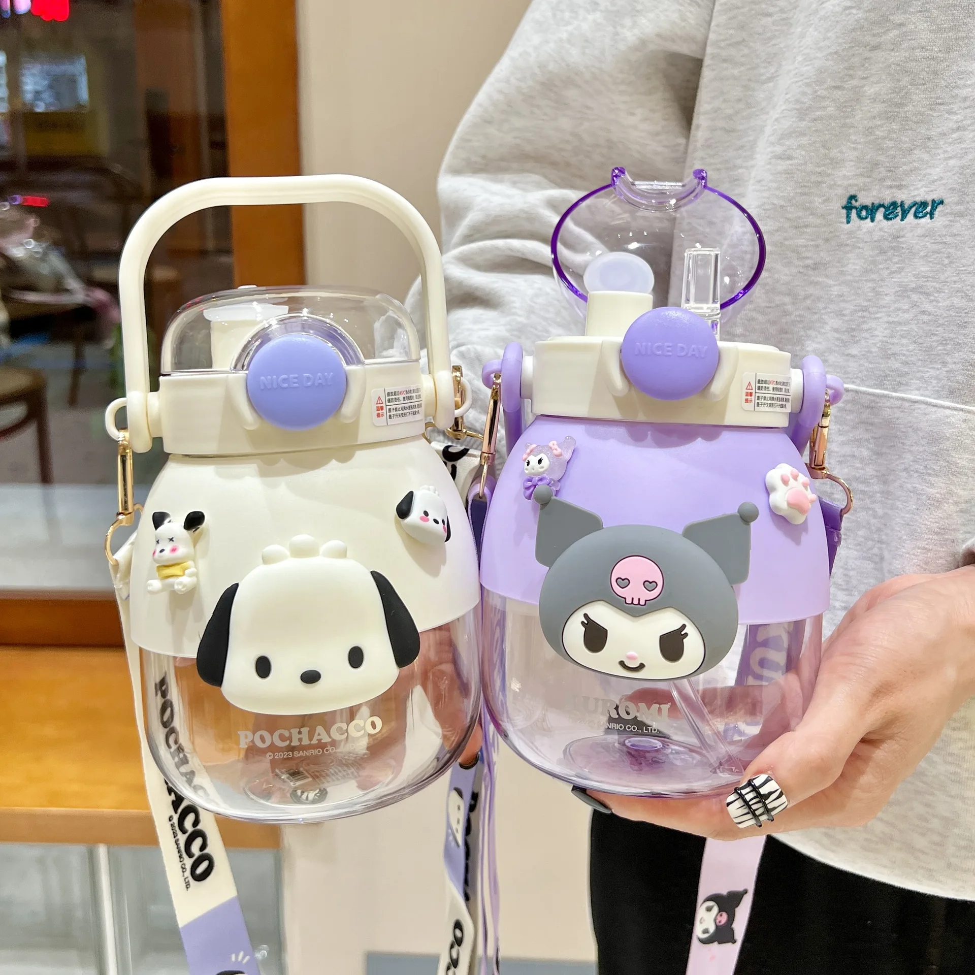 Summer Kuromi Children's Big Belly Tritan Safety Plastic Material Student Straw Water Cup Kettle Out To Carry Sanrio Melody