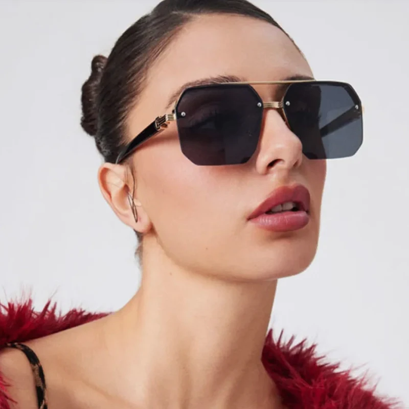 

2pcs Trend Men Metal Half Frame Sunglasses Men Rice Nails Outdoor Casual Glasses Personality Gradient Lens Eyeglasses UV400