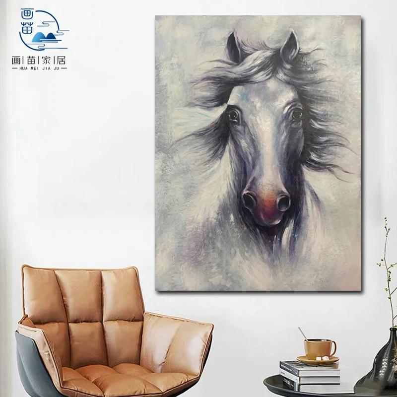 Living Room Home Decor Modern Animal Hand Horse Head Black Horse Oil Painting Paintings Pictures