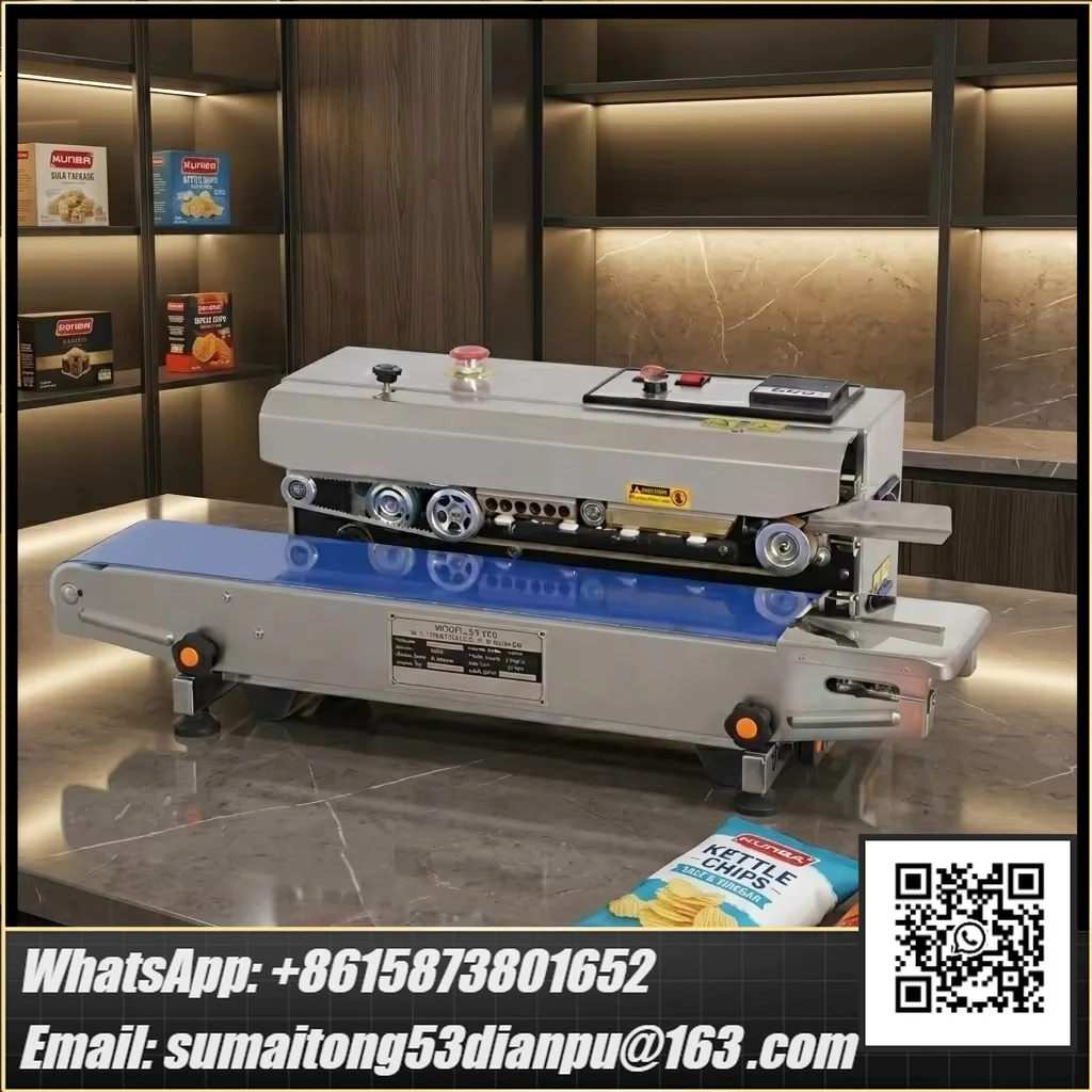 CE Film Pouch Date Printing Packet Food Bag Plastic Motor Vertical Continuous Band Sealing Sealer Machine for Beverages