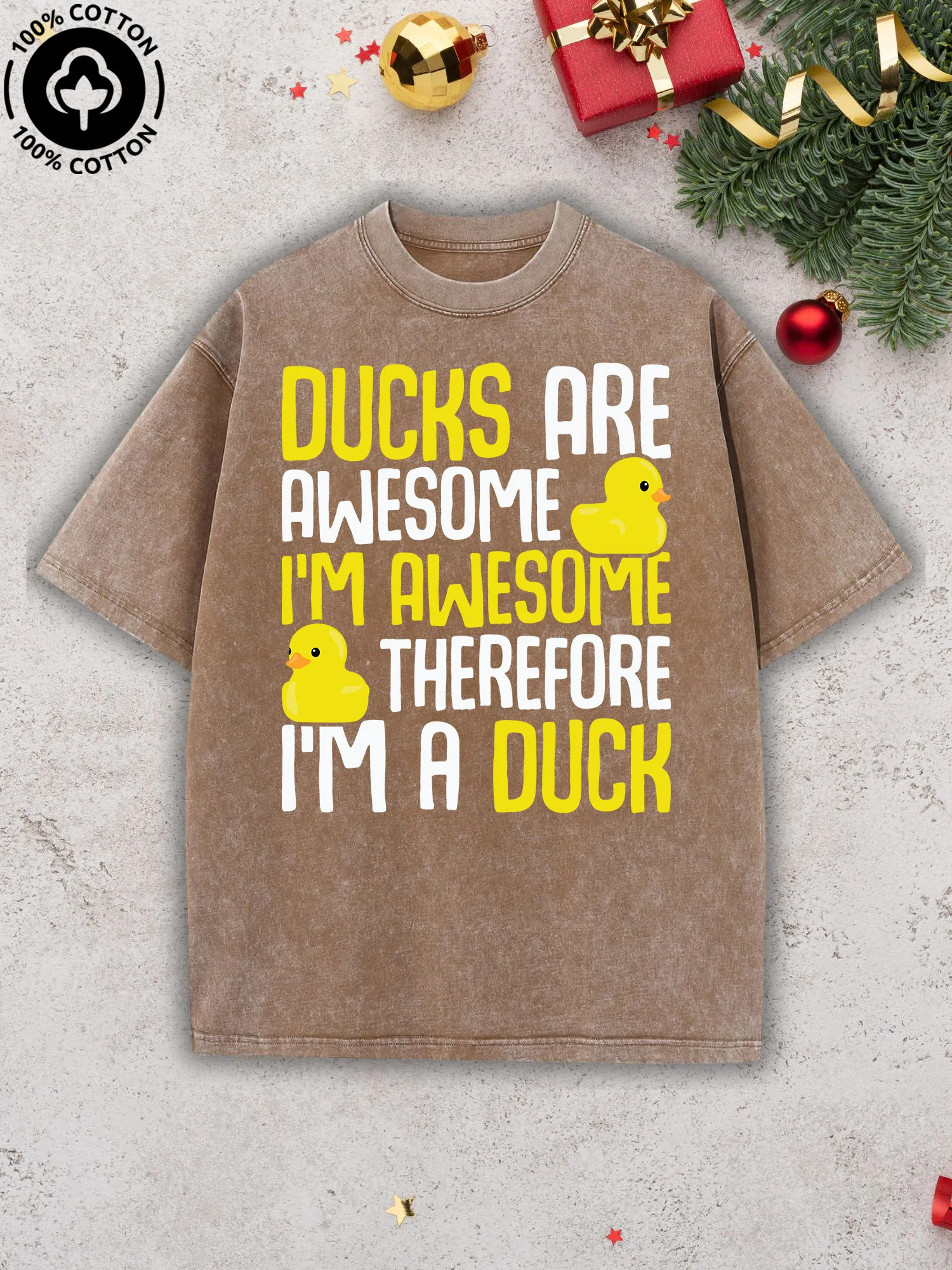 

Ducks Are Awesome Men's Graphic Tee, Pure Cotton Vintage Camel T-Shirt, Retro Street Drop Shoulder Tee