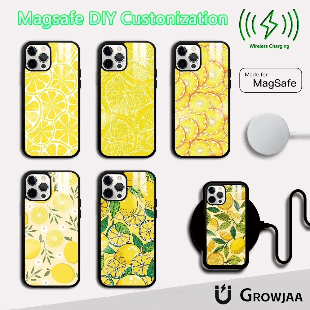 Lemon Fruit Pattern Phone Case For iPhone 16 15 14 13 12 11 Pro Max Plus Mini Magsafe Mirror Wireless Magnetic Cover