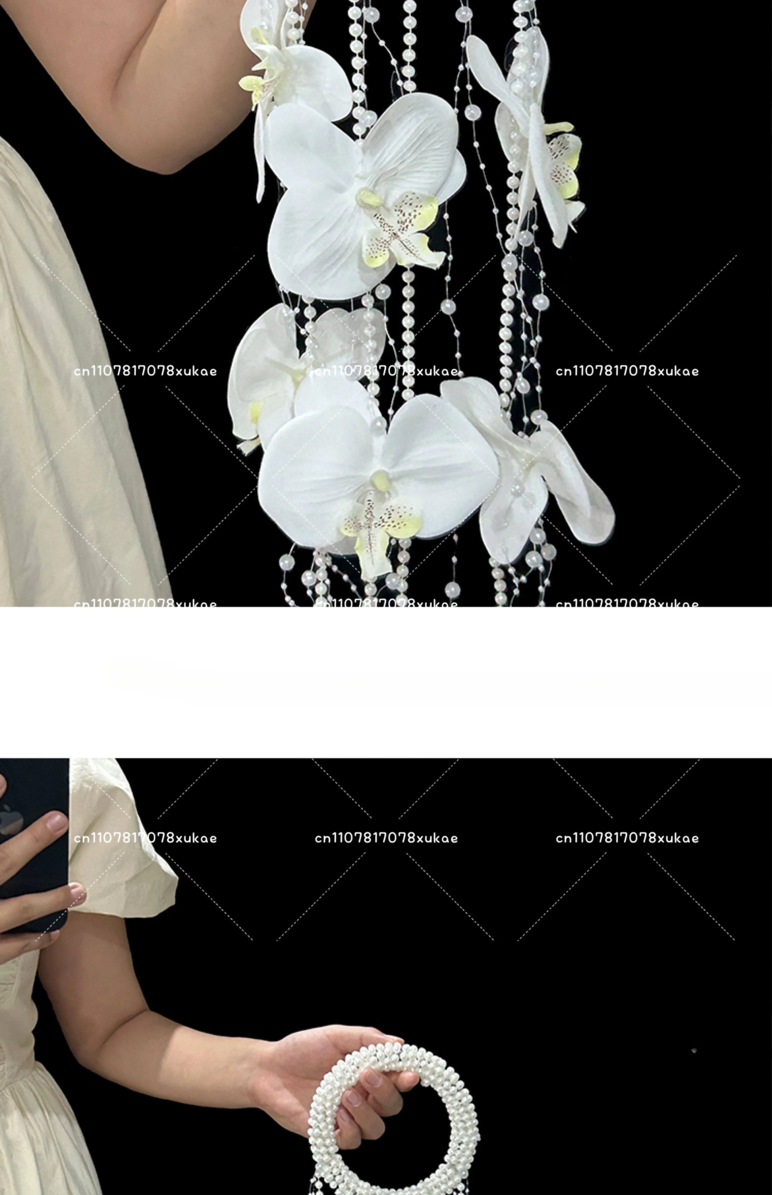 Vintage Phalaenopsis Pearl Waterfall Hand Carry Flower Bride Hand Bouquet Wedding Photo Accessories Hand Carry Flower