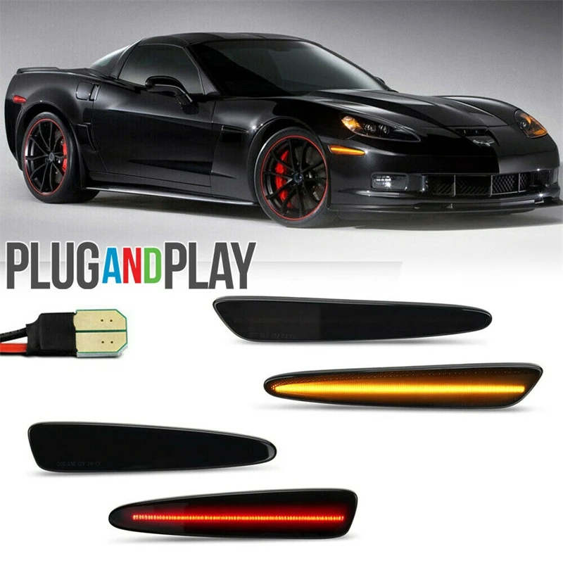 

Для Chevy Corvette C6 2005-2013 гг., дымчатые передние и задние янтарно-красные светодиодные боковые габаритные огни