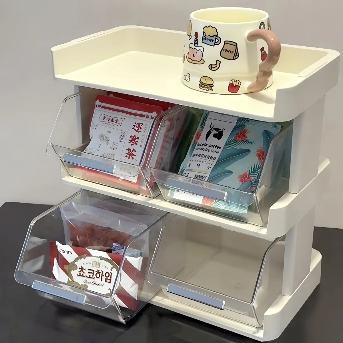 

Многоуровневый настольный органайзер Creamy Style для чая, закусок и кофе, пластиковый контейнер для хранения, инструмент для организации домашнего пространства