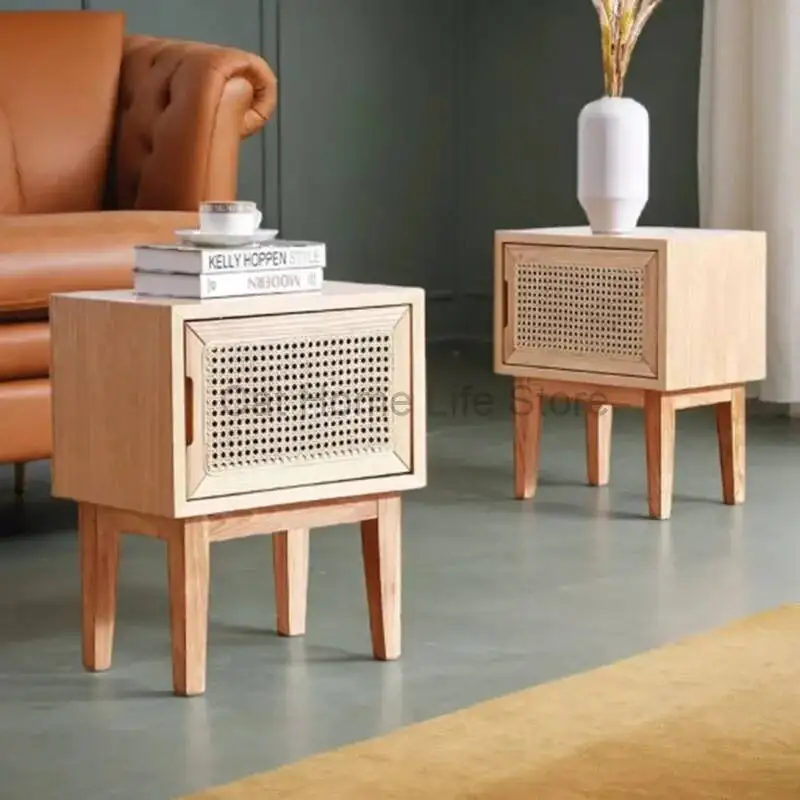 

Nightstands Bedside Rattan Night Table Cabinet Storage Tables Nightstand Chest Drawers Modern Furniture Stand Wooden Side Bed