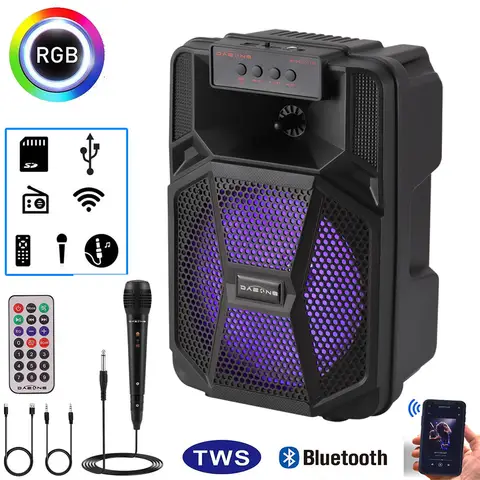 Altavoz Bluetooth inalámbrico portátil de 1000W, luz LED grande, estéreo, puerta trasera, FM, fiesta, Karaoke, Subwoofer de 8 pulgadas con micrófono y control remoto