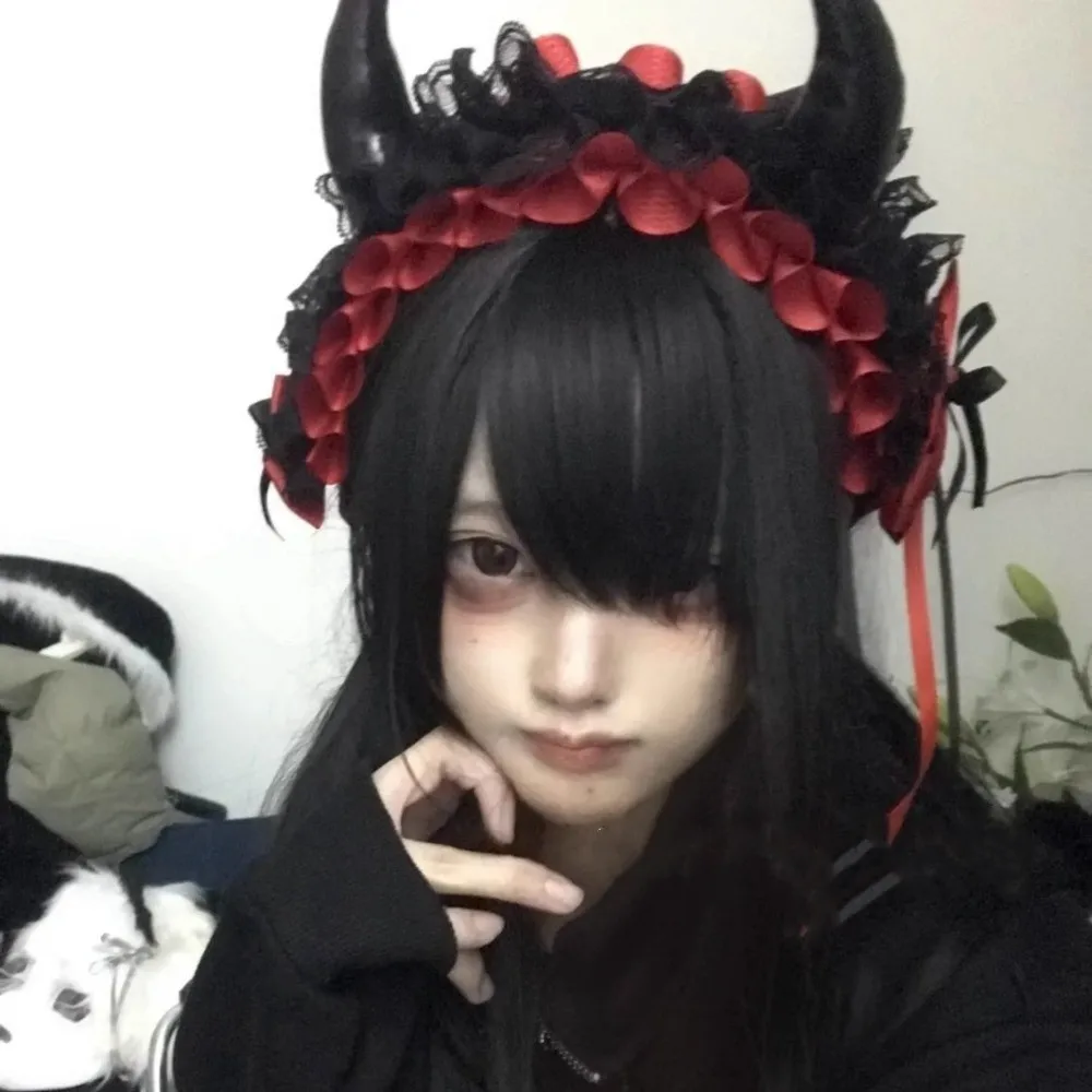 Lace-up Ruffle Devil's Corner Hair Band Bow Punk Little Devil Headband Cosplay Tulle Gothic Headwear Photo Props