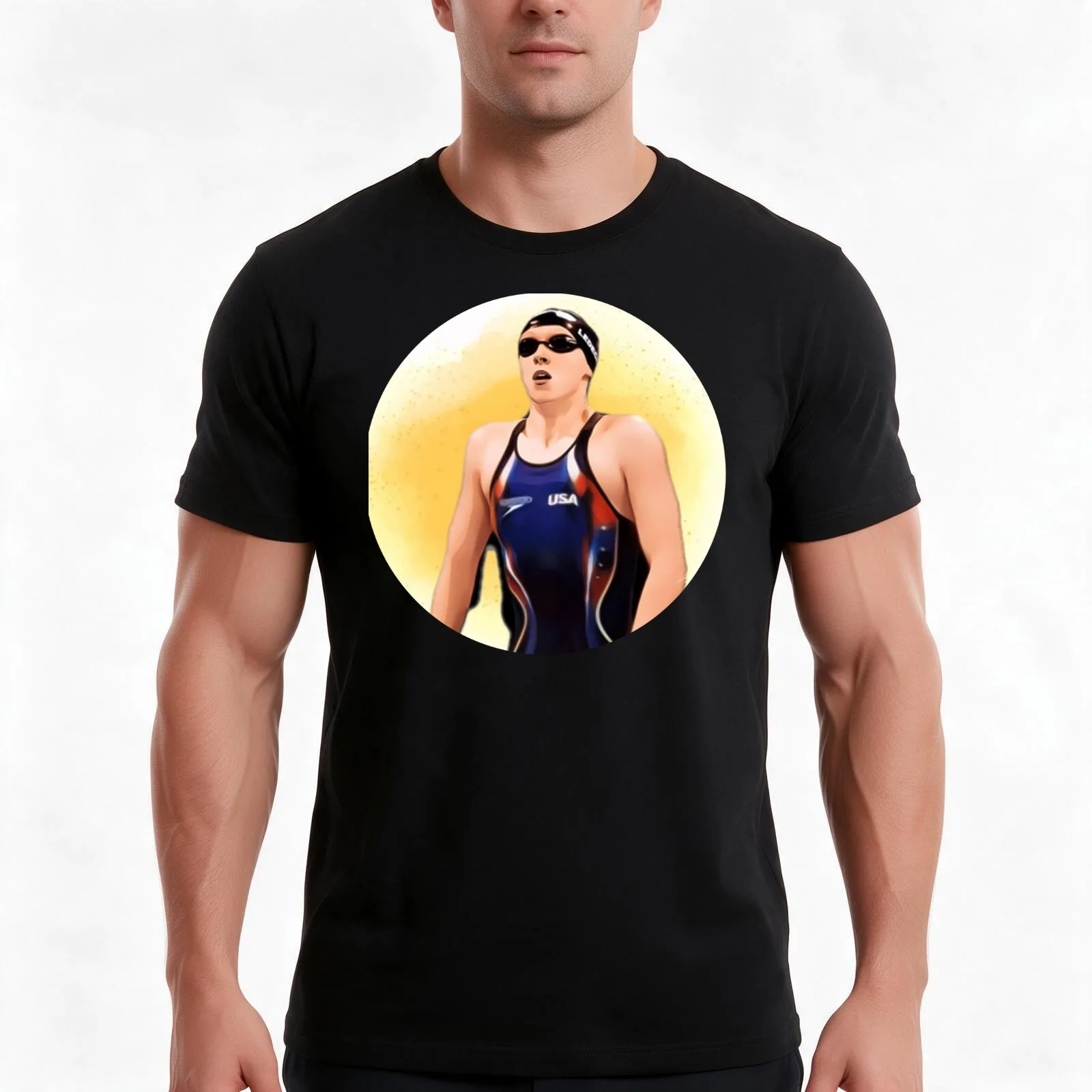 Katie Ledecky USA Swimmer T-Shirt, Summer Casual Cotton Tee, Oversized Streetwear Tops, Vintage Graphic Print, Unisex Men Women
