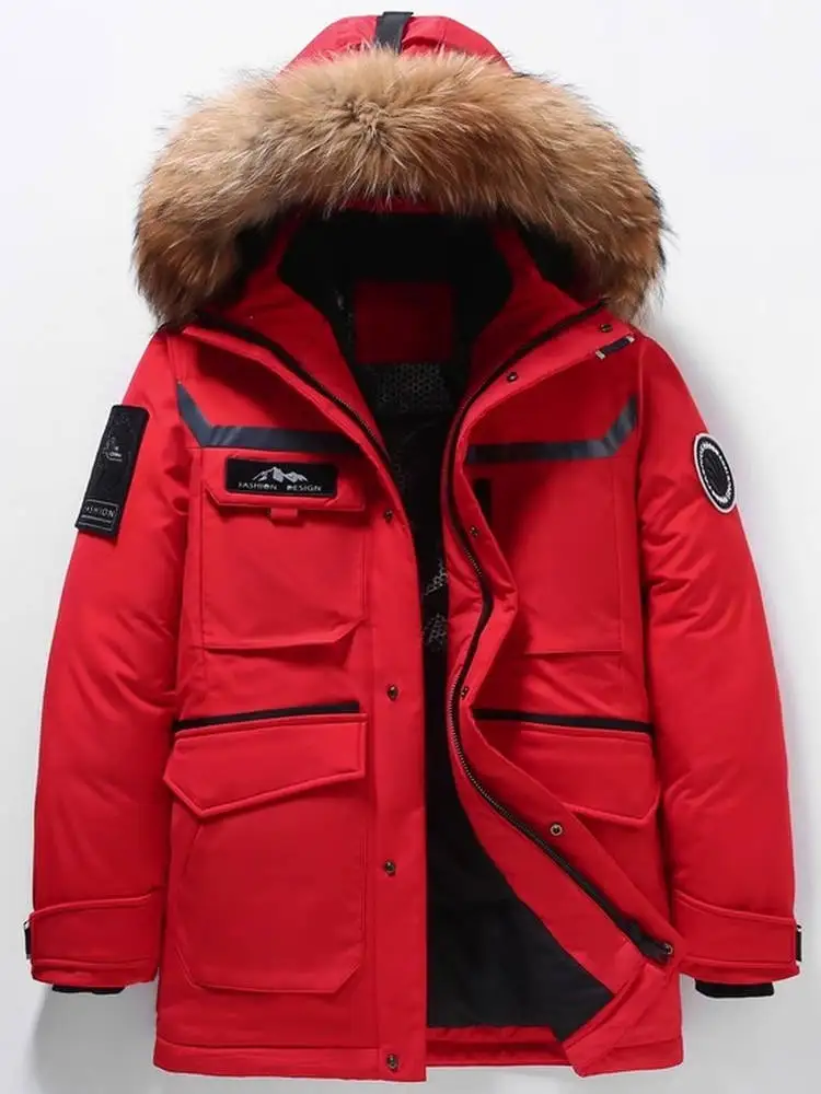 

Large Size Men's down Jaet Thiened Winter Outdoor Coat Northeast Sle Fur Collar Goose down Waterproof Windproof Warm