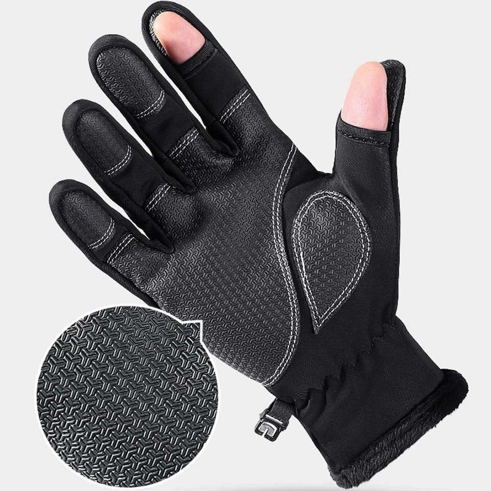 Waterproof Winter Fishing Gloves 2 Finger Flip Windproof Women Men Gloves Velvet Warm Protection Fish Angling Gloves