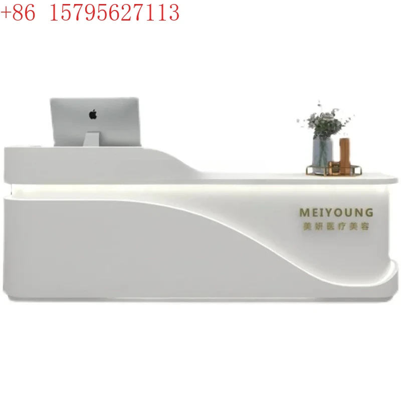 

Light Luxury Front Desk Cashier Clothing Store Custom Hair Salon Reception Desk Paint Arc Commercial Beauty Salon Bar Counter