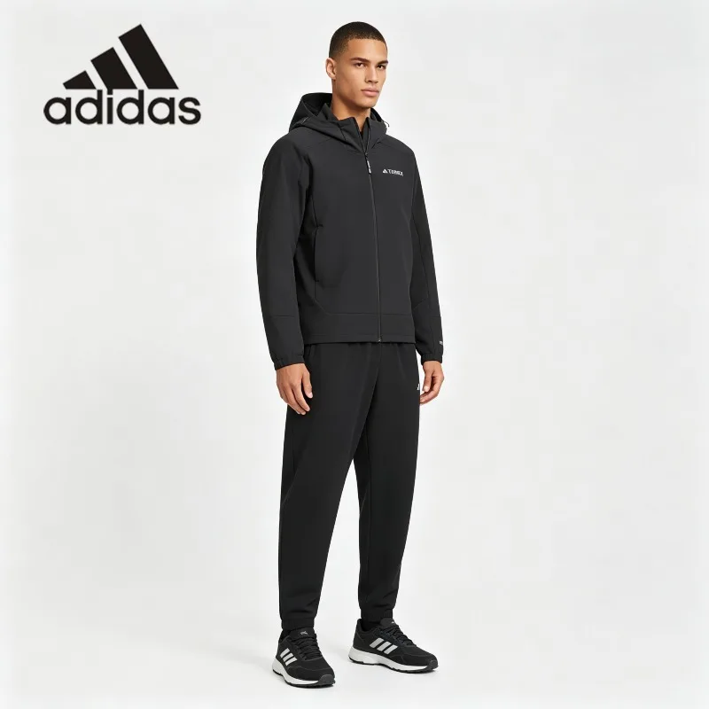 Mens Adidas Performance Wind Tracksuit Full Zip Hood Jacket Slim Cuff Joggers Multi-Sport Fitness Wear One Set JE8282 + IT5457