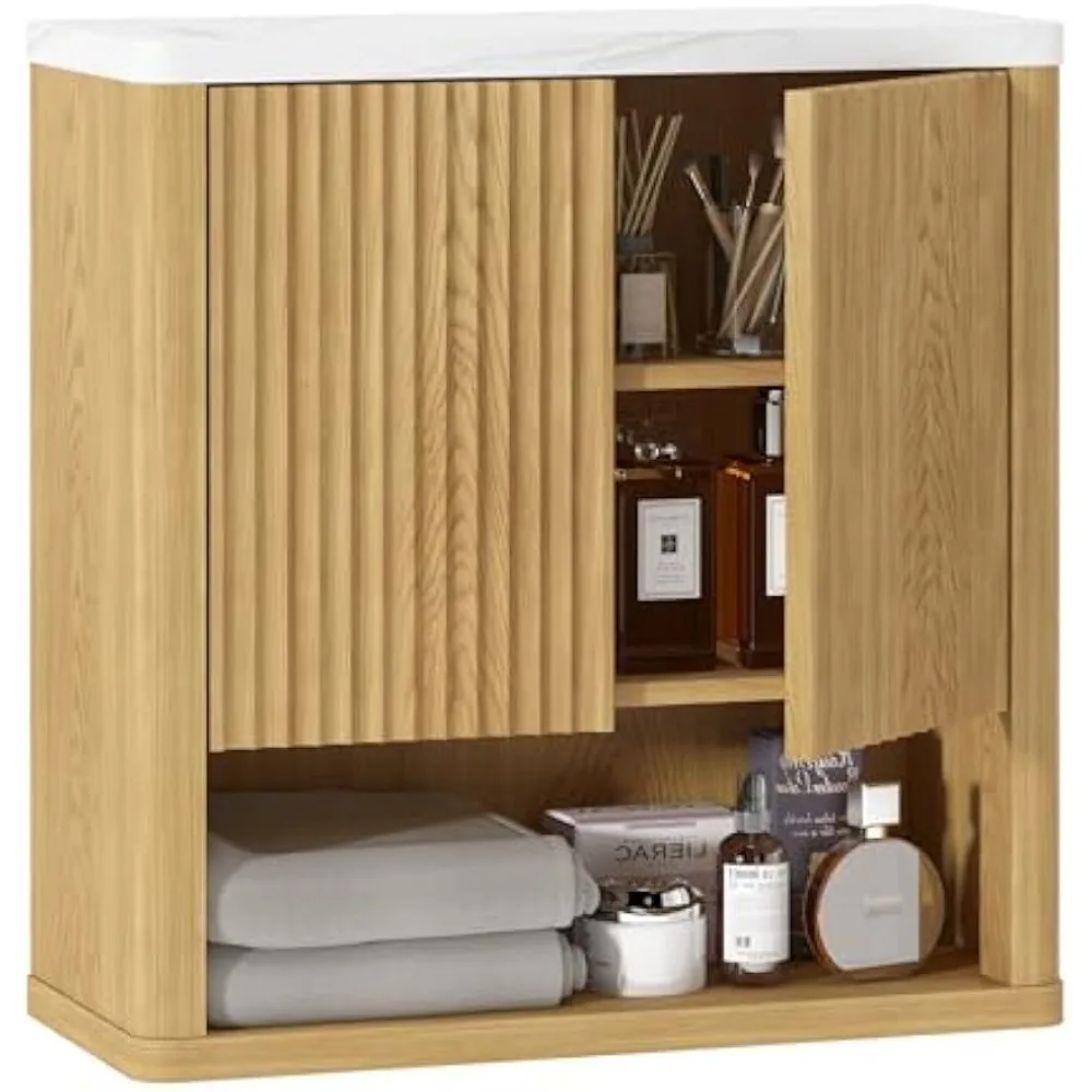 

Bathroom Wall Cabinet, Medicine Cabinets, Over The Toilet Storage Cabinet with 2 Doors, Adjustable Shelf and Faux Marble Top, N