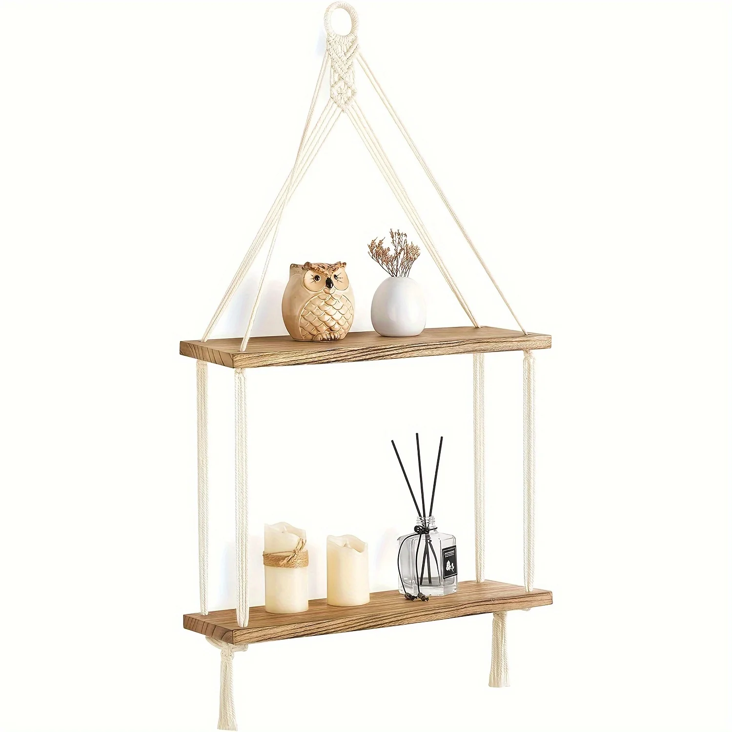 Two-tier hanging wall shelf that can hold small trailing plants