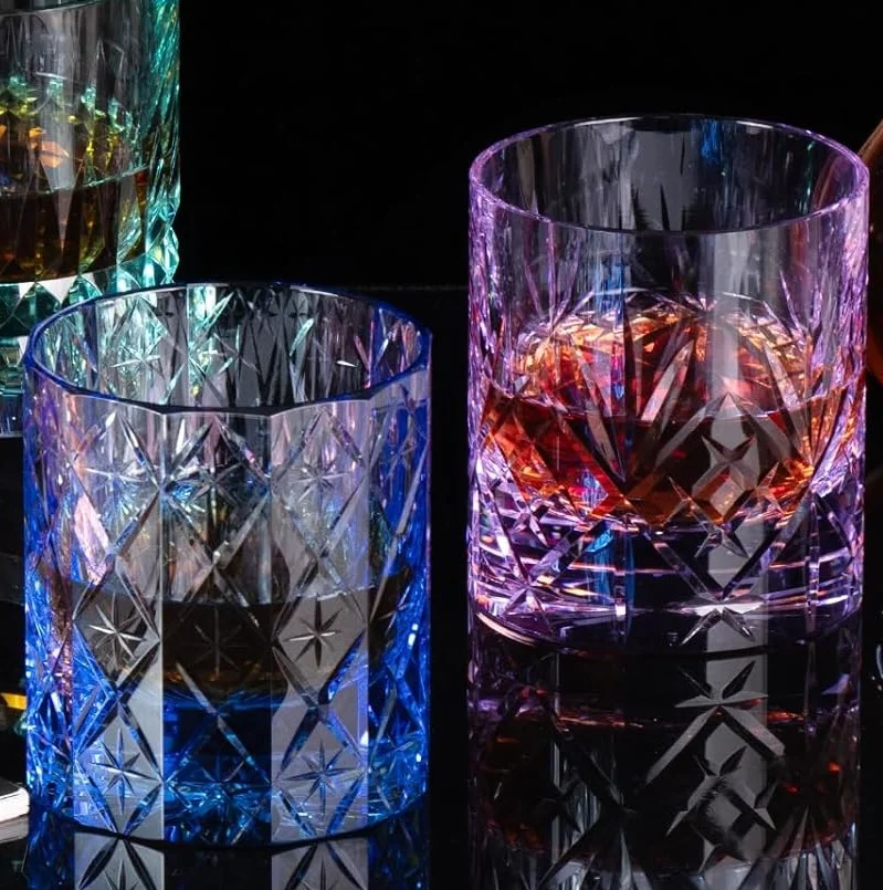 7 Oz Hand Cut K9 Crystal Whiskey Glass Old Fashioned Tumbler with Thick Base Seamless Glass Rim for Scotch Bourbon Cocktails Col