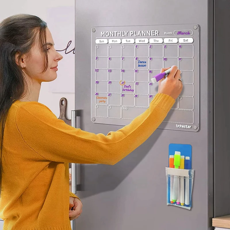 1Set Magnetic Acrylic Calendar For Fridge Clear Fridge Calendar And Memo Magnetic Planning Boards Set Colorful
