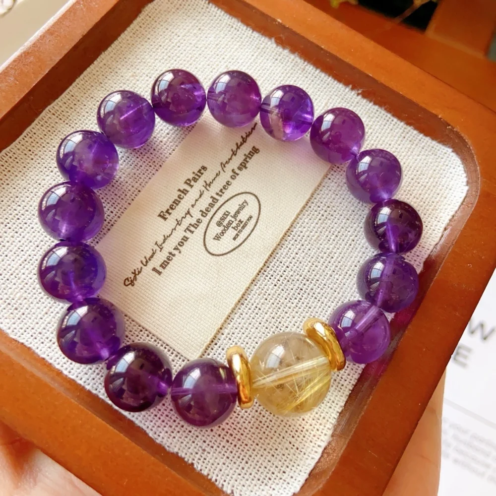 Hot Sale Natural Amethyst 12mm Round Beads Bracelet Elastic Stretch Healing Energy Gemstone Unisex Jewelry