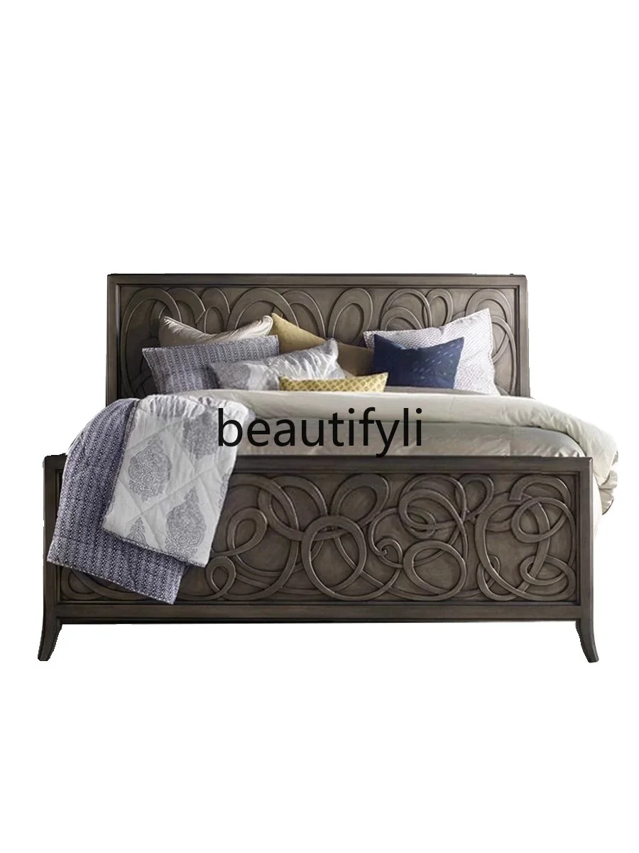 

American Style Solid Wood Carved Sofa Modern Living Room Double Large European Style Vintage Furniture