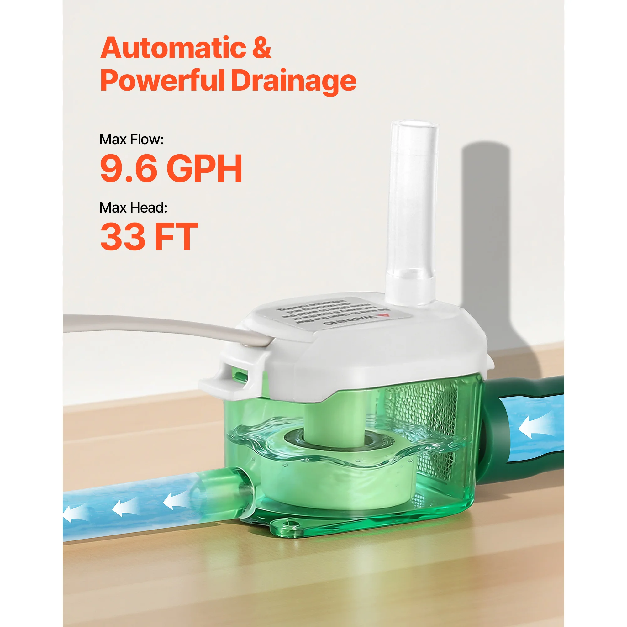 SucceBuy Condensate Pump 1/245 HP 9.6 GPH 33 ft Lift 100-230V with Safety Switch Quiet for Air Conditioner Dehumidifier Furnace