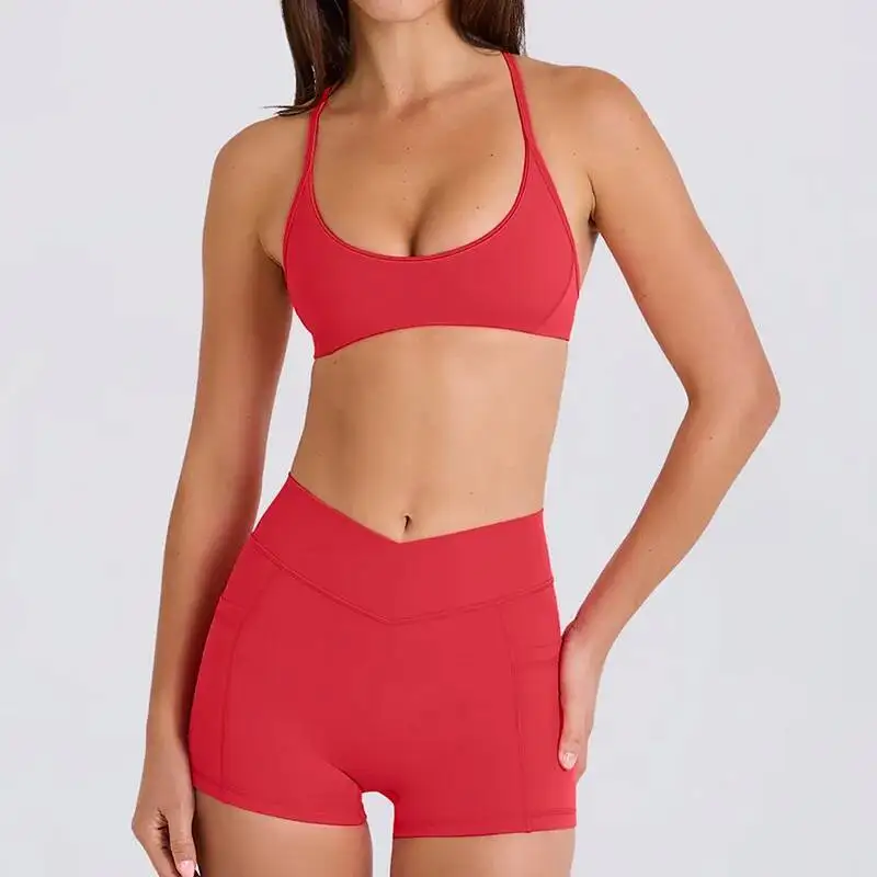 

Женские шорты для йоги с высокой талией и спортивным бюстгальтером с перекрещенной спинкой, дышащий комплект для тренировок в тренажерном зале для бега, тренировочные спортивные костюмы