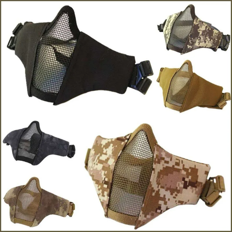 Tactical Half Face Airsoft Mask CS Wargame Protective Masks Foldable Metal Mesh Adjustable Double Belts Masks
