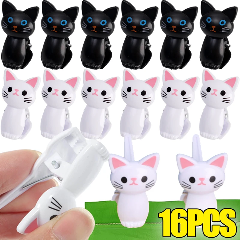 16/2 Uds. Clips de sellado de alimentos de gato de dibujos animados bocadillos de plástico abrazaderas de sellado de pan clavijas de ropa colgantes de lavandería Clip de almacenamiento para el hogar y la Oficina