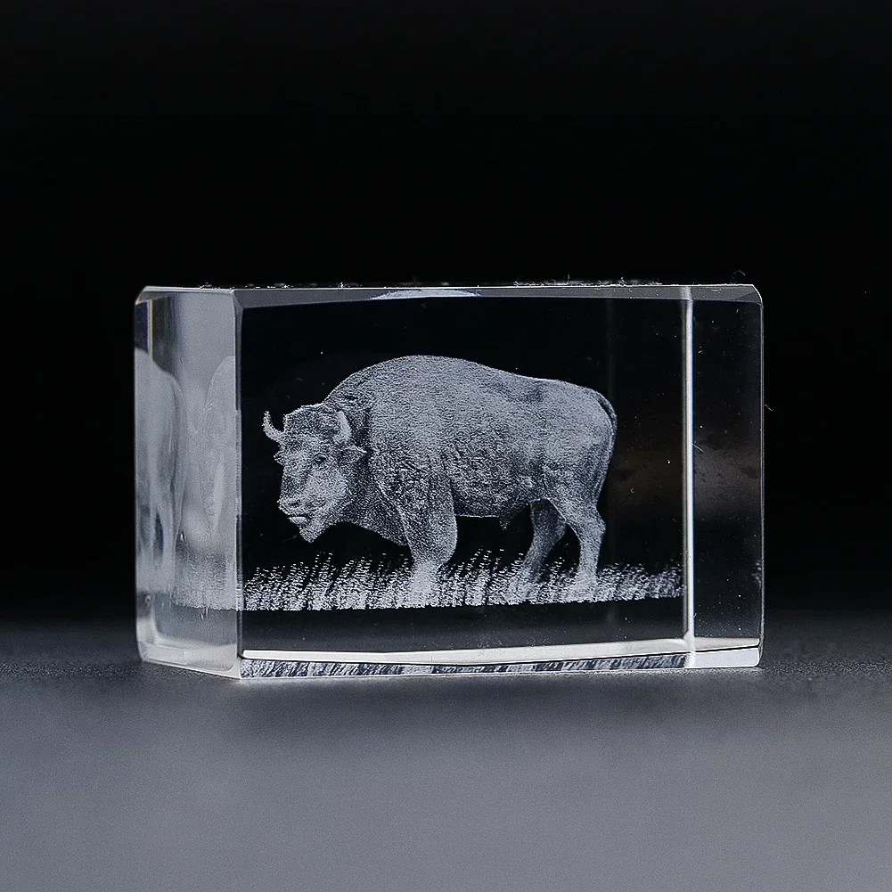 Animal Crystal Cube Engraving Steppe Bull Laser Engraving Interior Carved Inter-engraving Mascot Home Accessories Creative Gift