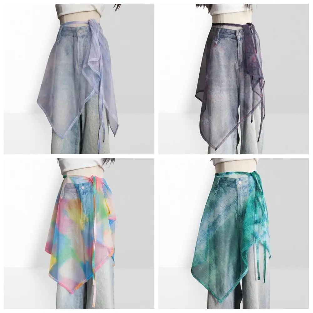 

High Waist Lace Midi Skirt Side Slit See Through Lace Drawstring Skirt Harajuku Breathable Lace Long Skirt Hip Scarf